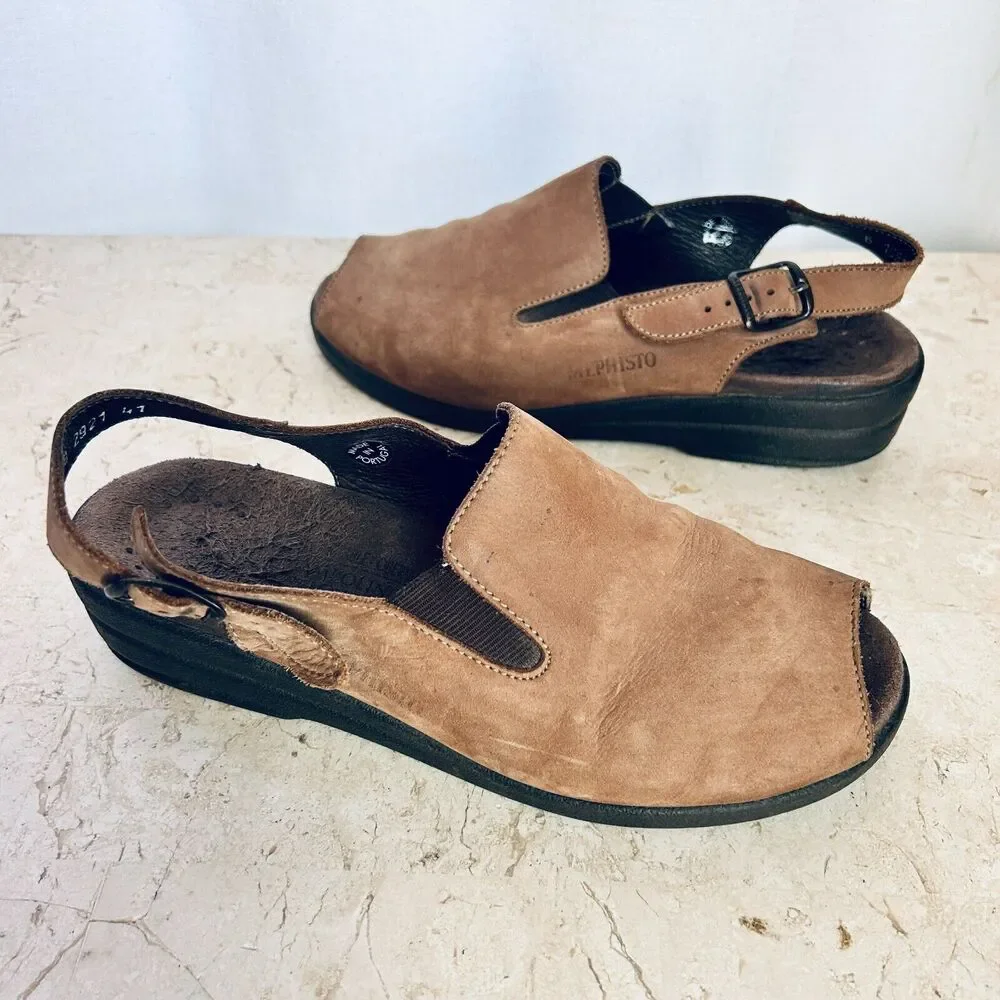 Mephisto Comfort Shoes Euro 41 Brown Nubuck Leather Slides Shoes US 10 10.5